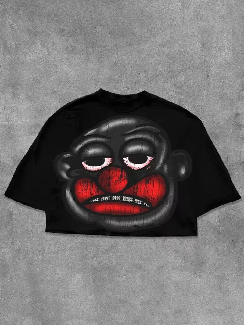 Street-style Hip-hop Graphic T-shirt Featuring An American-style Cartoon Avatar Print Unisex Short-sleeved Retro Y2K Casual Tops