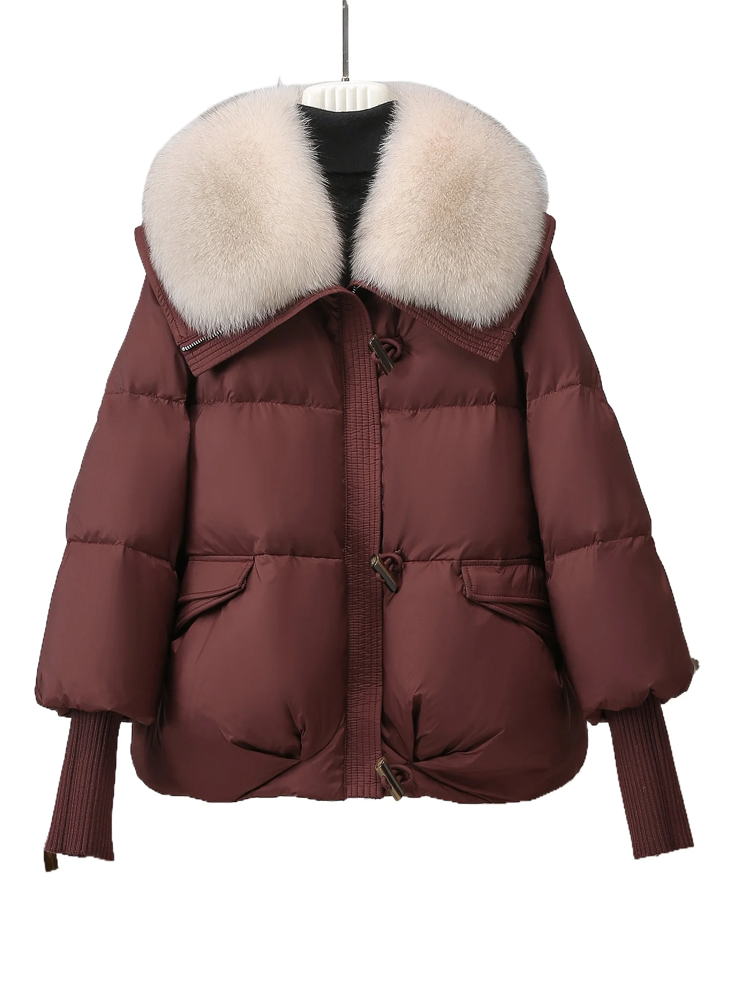 

New high-end Haining fur real fox fur collar goose down clothing women's short down jacket loose thickened coat