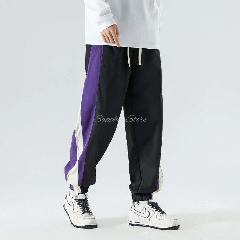 Fashion Men Pants Harajuku Hip Hop Color Stitching Pants Sweatpants Elastic Waistline Sweatpants Couple Outdoor Joggers Trousers