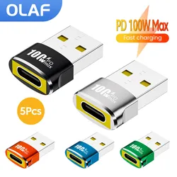 1/2/5Pcs USB To Type C OTG Adapter USB USB-C Female To USB Male PD100W Fast Charging OTG Connector For PC Macbook Samsung Xiaomi