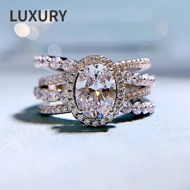 

Luxury S925 Sterling Silver Inside 6*8mm Oval High Carbon Diamond Ring For Women Sparkling Wedding Party Fine Jewelry Gift CX964