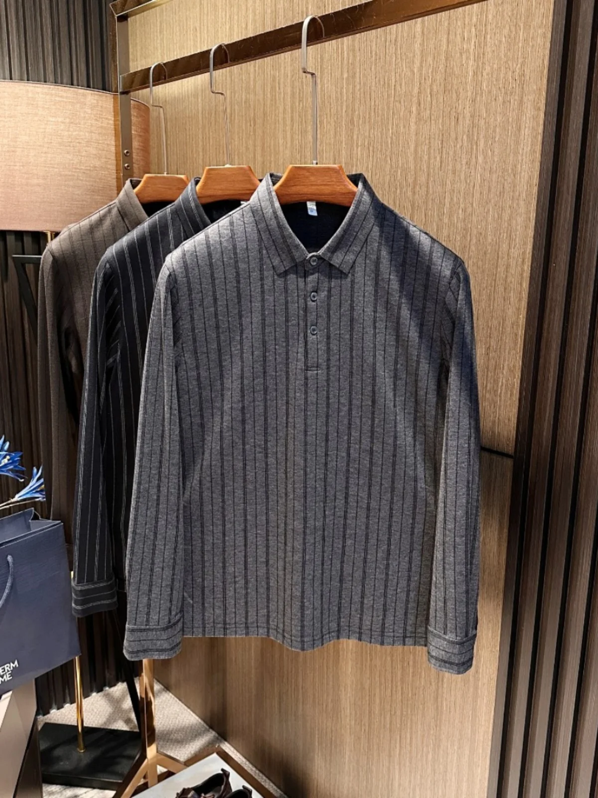 

High-End Busin Casual Soft Comfortable Long Sve T-irt for Men Faionable Striped Fold Collar New Autumn Sle