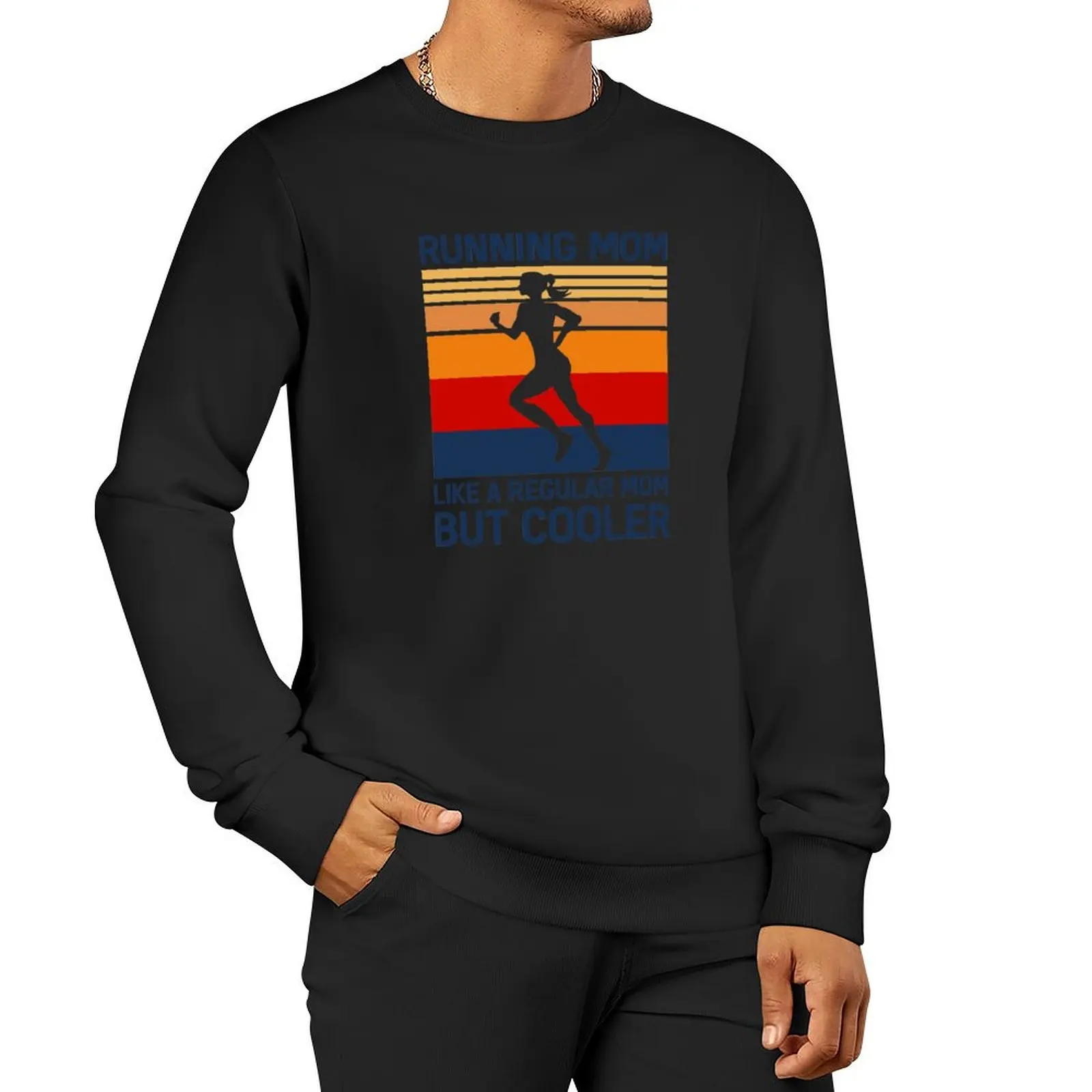 

Running Mom Like A Regular Mom But Cooler, Retro Vintage Idea, Gift For Cool Mother Pullover Hoodie