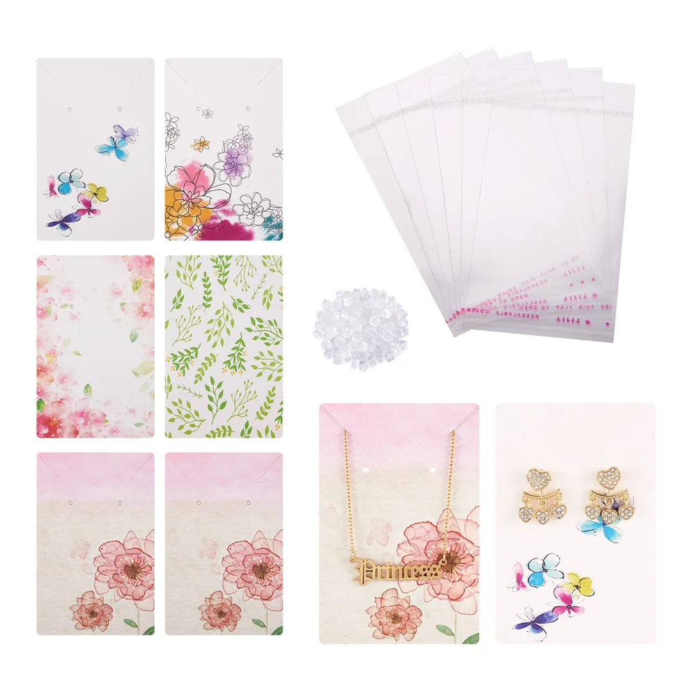 

1 Set Necklace Earring Display Cards Cardboard Jewelry Display Cards Plastic Ear Nuts Self-Seal OPP Bags for Jewelry Packaging