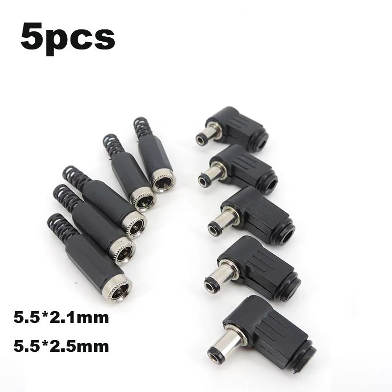 5.5mm * 2.5mm 2.1mm DC ตัวผู้ตัวเมียปลั๊กอะแดปเตอร์ปลั๊กเสียบหัวมุมขวา90องศาขั้วต่อพลังงาน5.5*2.5 5521 E