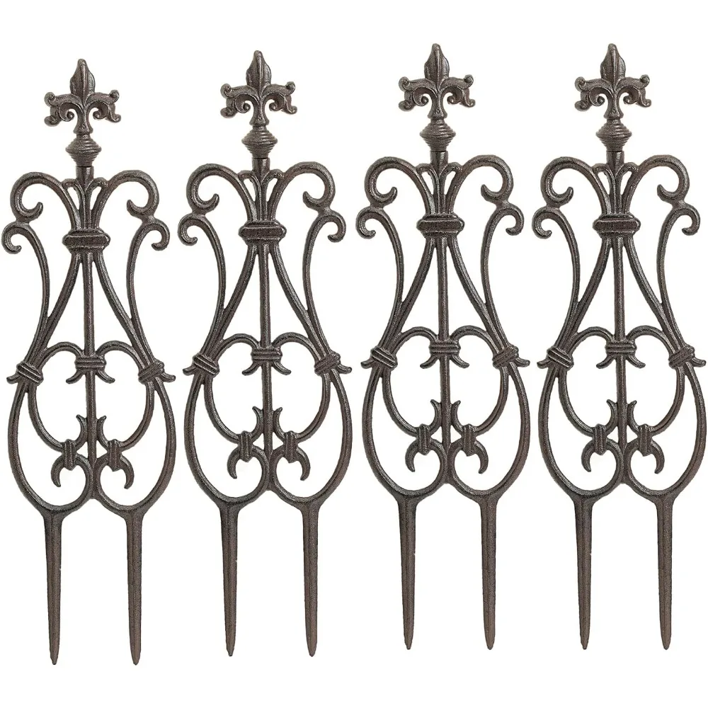 

Decorative Cast Iron Flower Bed Fence, 28" Tall Vintage Garden Edging Border, 4 Pack Heavy Duty Landscape Picket Fence Panels