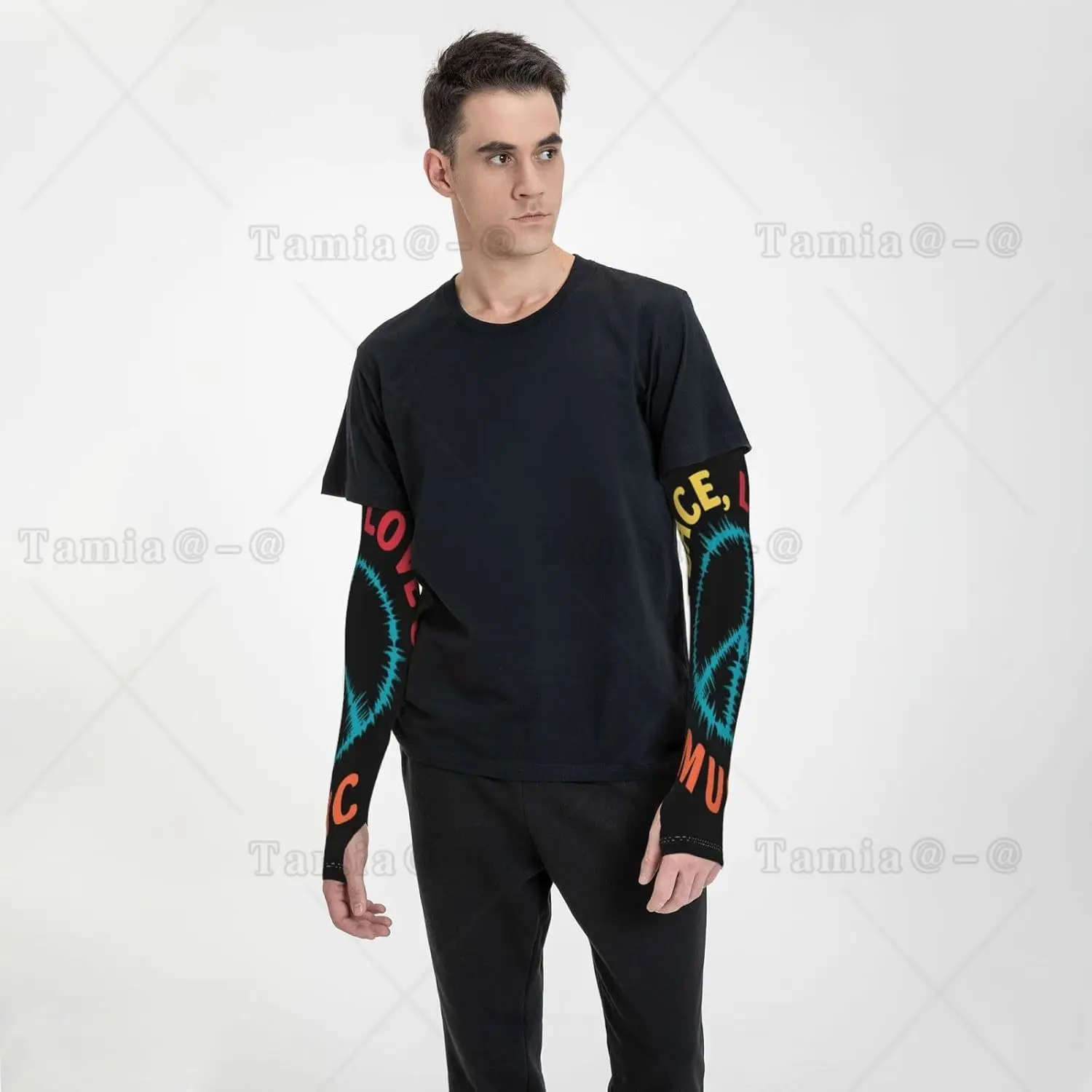 Peace Love And Music Peace Arm Sleeves Protection Uv Soleil Unisexe Sport Manchons en soie glacée