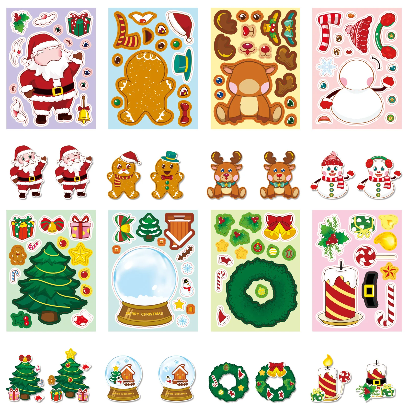 

8PCS Cute Christmas Puzzle Stickers Make a Face Decoration Decals DIY Hand Account Cartoon Assemble Jigsaw Toy Party Gifts