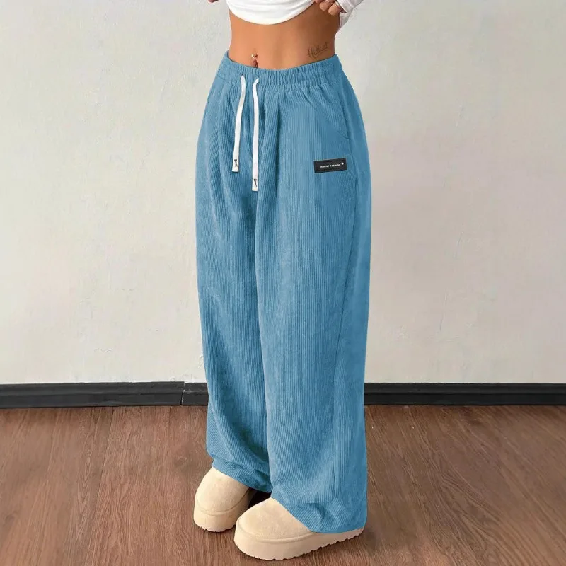 Autumn Straight Leg Long Pants Wide Leg Trousers Quick Dry Printed Elastic Waist Loose Fit Sports Lightweight sweatpants