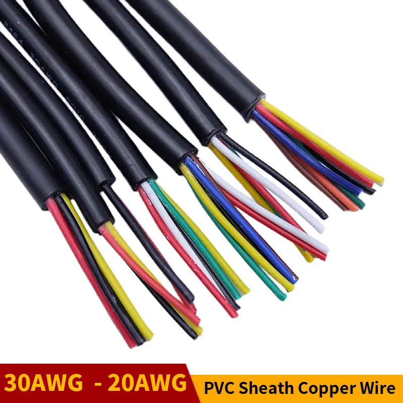 Sheathed Wire Cable 30 28 26 24 22 20 18 AWG Tinned Copper 2 3 4 5 6 7 8 10 Core Electronic Audio Wire For Automotive LED Lights