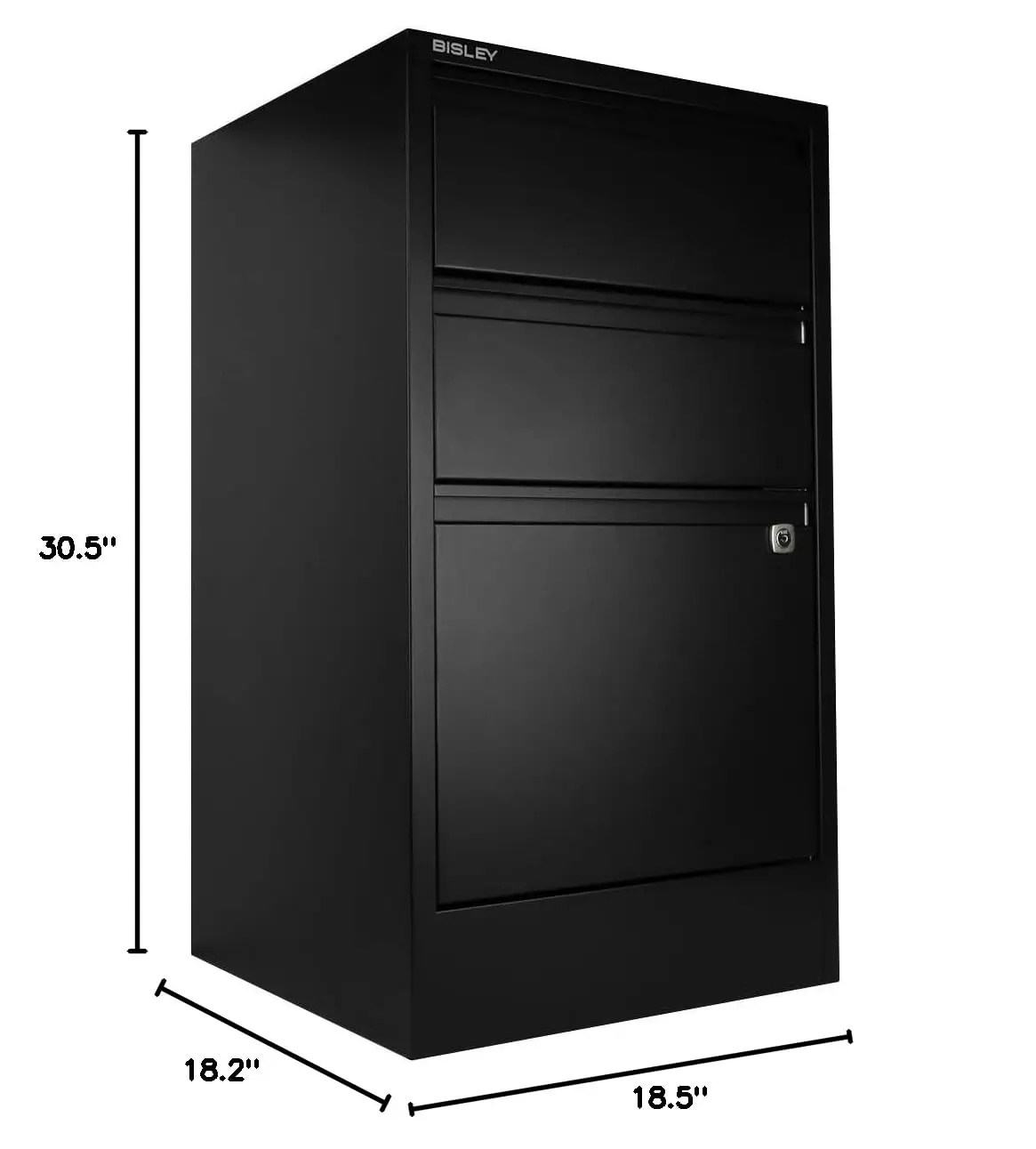 #3-Drawer Vertical File Cabinet 2 Utility 1 File Drawer Locking Bottom Office Steel Black Customized