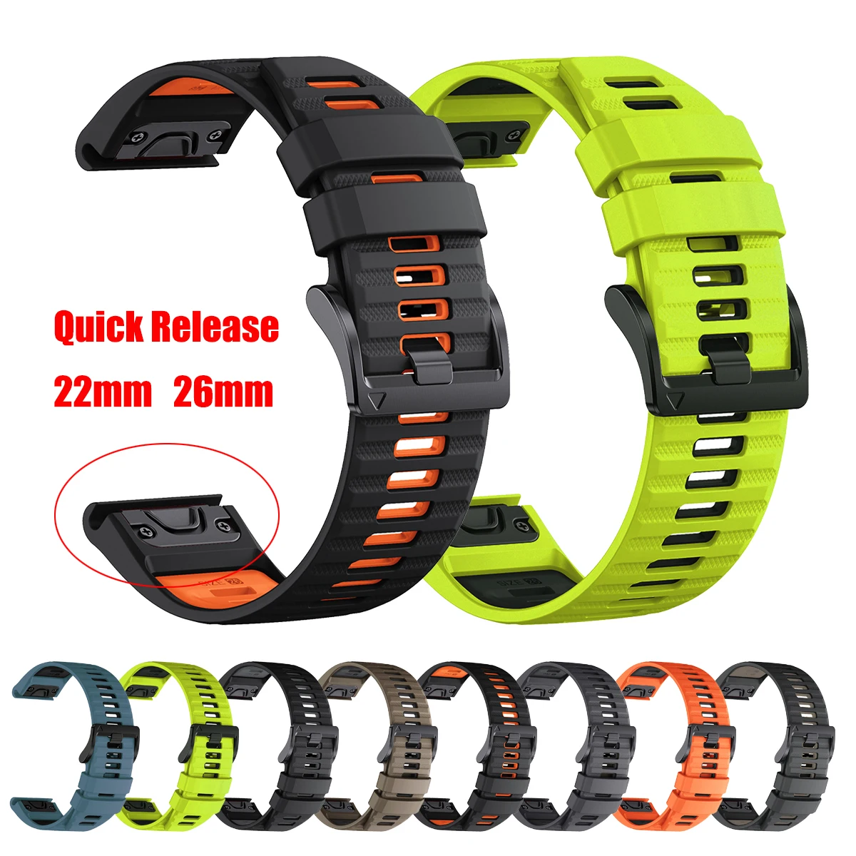 22/26mm QuickFit Rubber Strap For Garmin Fenix 8 9 Pro 51mm 47mm Fenix 8X E 7X 7 6X 6 5X 5 Plus/Epix Pro/Instinct3 Bracelet Band
