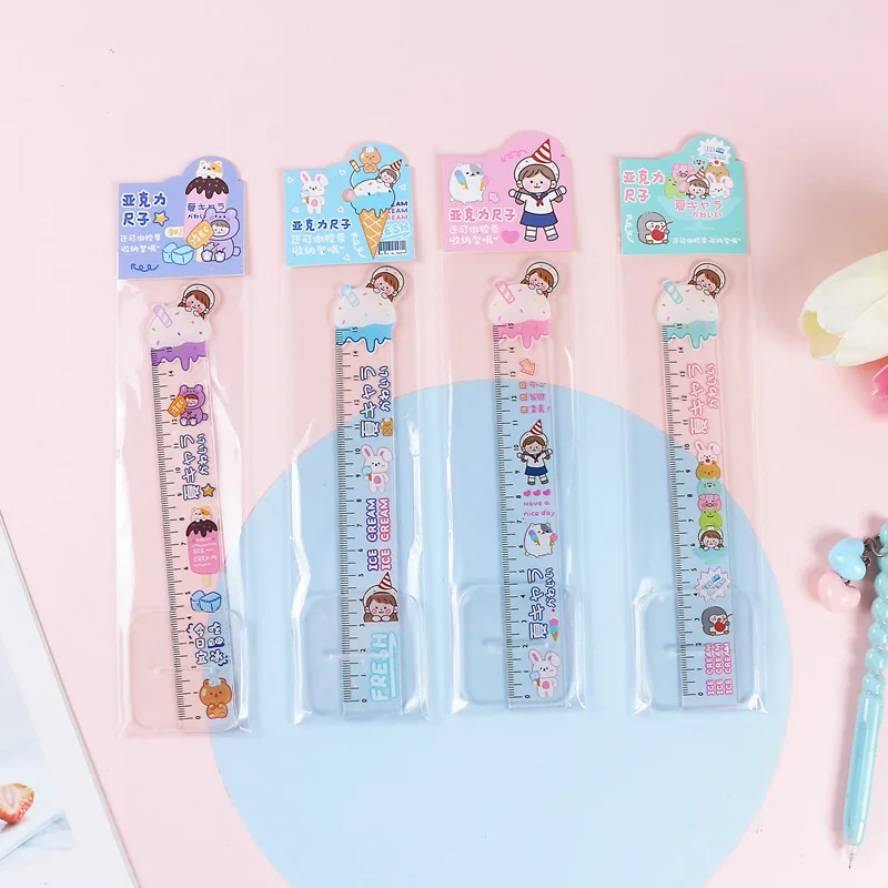 New Cartoon Cute Acrylic Straight Ruler Multifunctional DIY Drawing Ruler Children Students Stationery Props Art Drawing Ruler