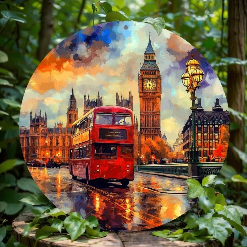 

London-Themed Round Aluminum Sign, Perfect for Home, Office, Bar & Kitchen Decor | Ideal Valentine's Day or Holiday Gift