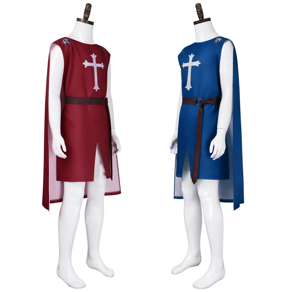 Medieval Cross Knight Cloak Solid color Court Knight coat costume Halloween stage character performance