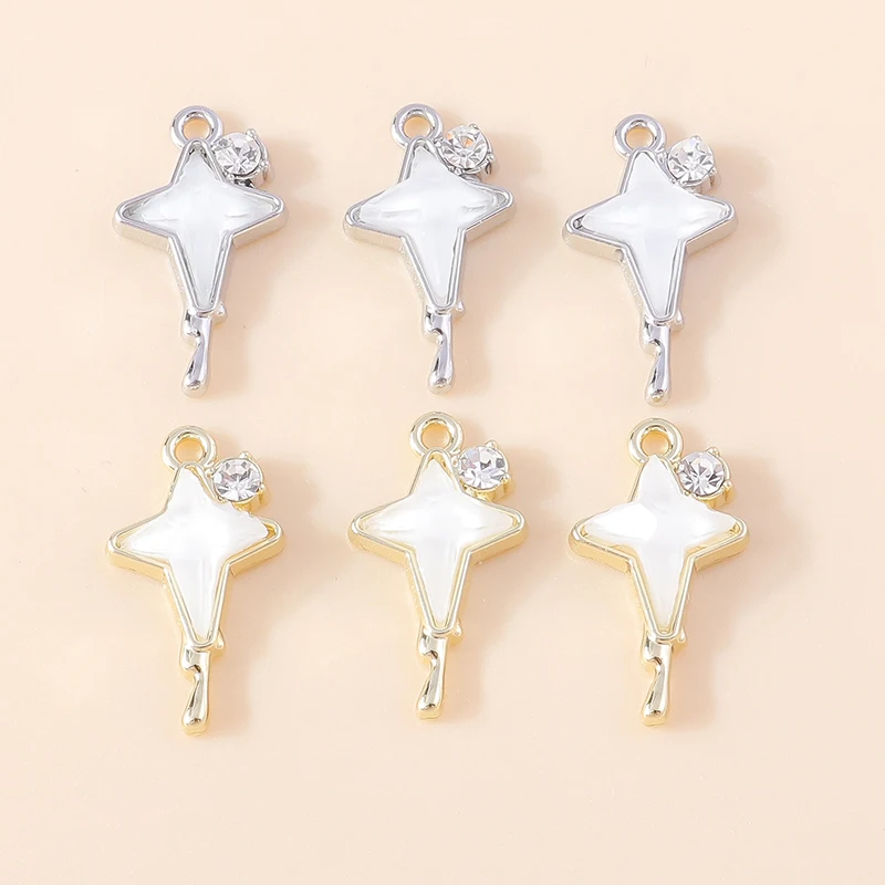 Leslie 4 Stück wunderschöne Gold-Silber-Farbe Kristall Polaris Charm für Schmuckherstellung Stern Mond Anhänger Halskette Armband Ohrring DIY – Detail 7