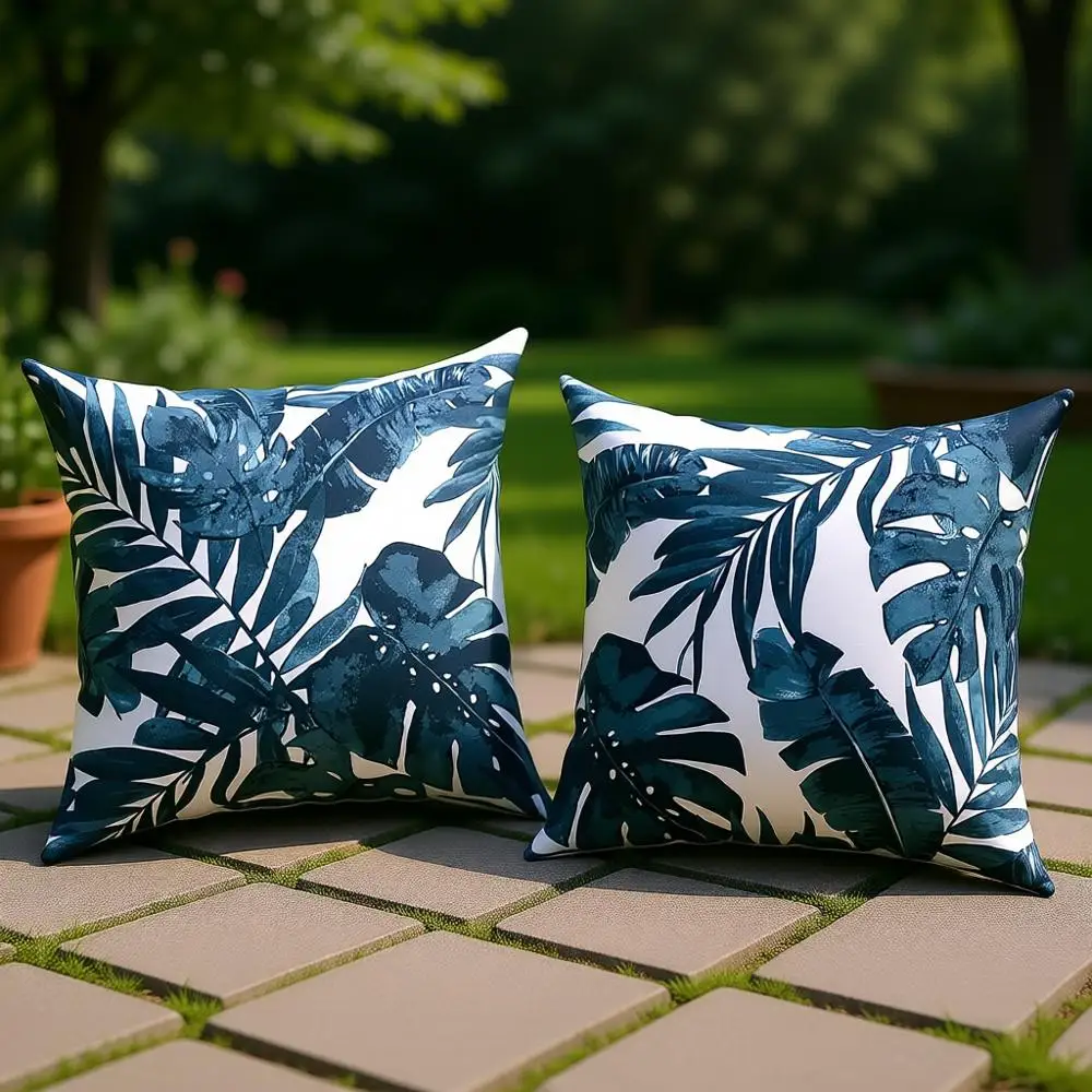 

Набор из 2 чехлов для подушек 45x45 см, цвет «Пальмовый синий», для уличной мебели, садовых диванов и кресел для домашнего офиса