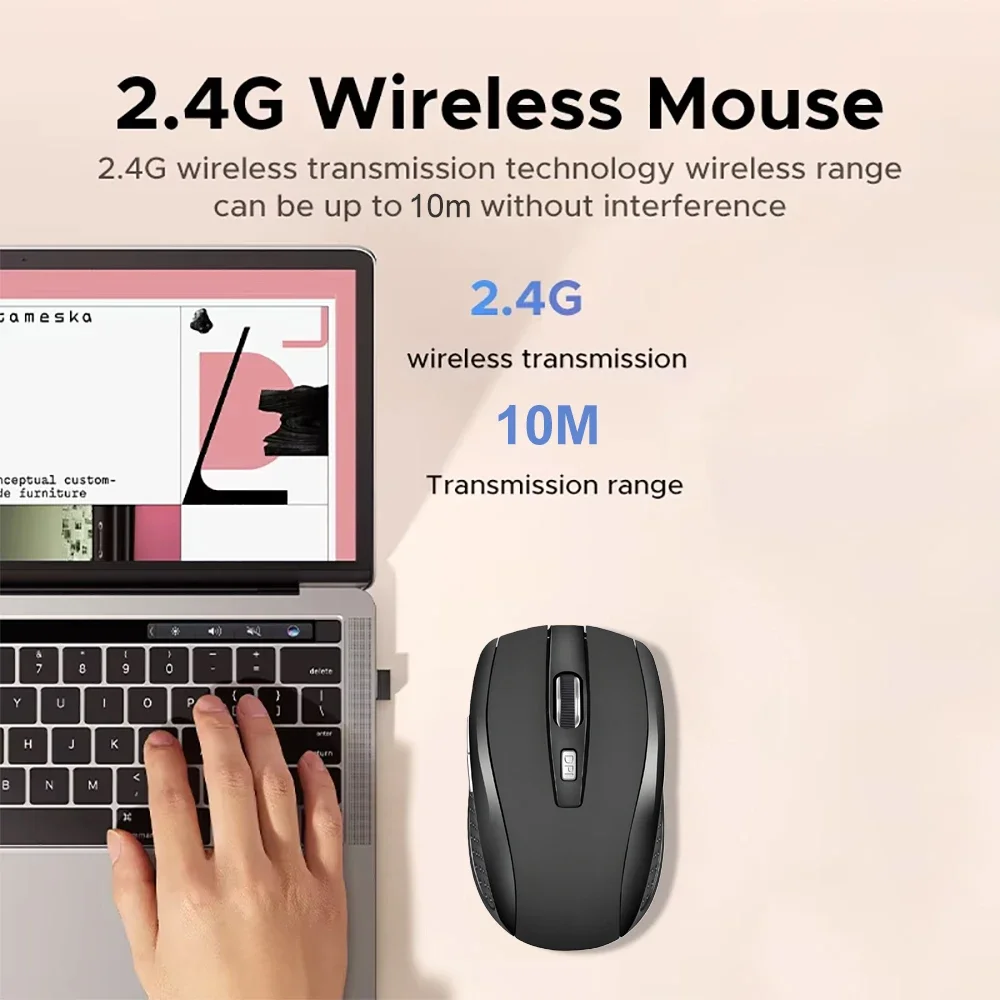 KEBIDUMEI 2.4G Wireless Mouse 6 Buttons Ergonomic Mice Office Optical Mouse 3 Levels DPI Adjustable for MacBook Laptop PC Mice