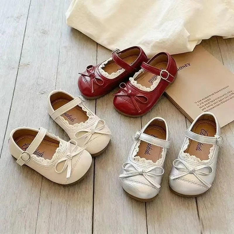 Mumoresip Toddler Walking Shoes Sweet Lace Baby Princess Shoes Round Toes Soft Sole 2026 Brand New Kids Leather Shoes Trendy