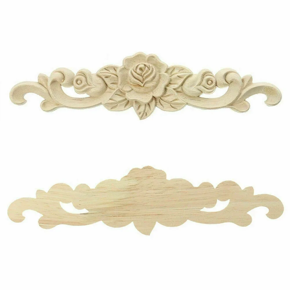 Elegant Hot Sale Wood Applique Woodcarving Decal Floral Flower Pattern Furniture Mouldings Unpainted 1Pcs 20X5cm