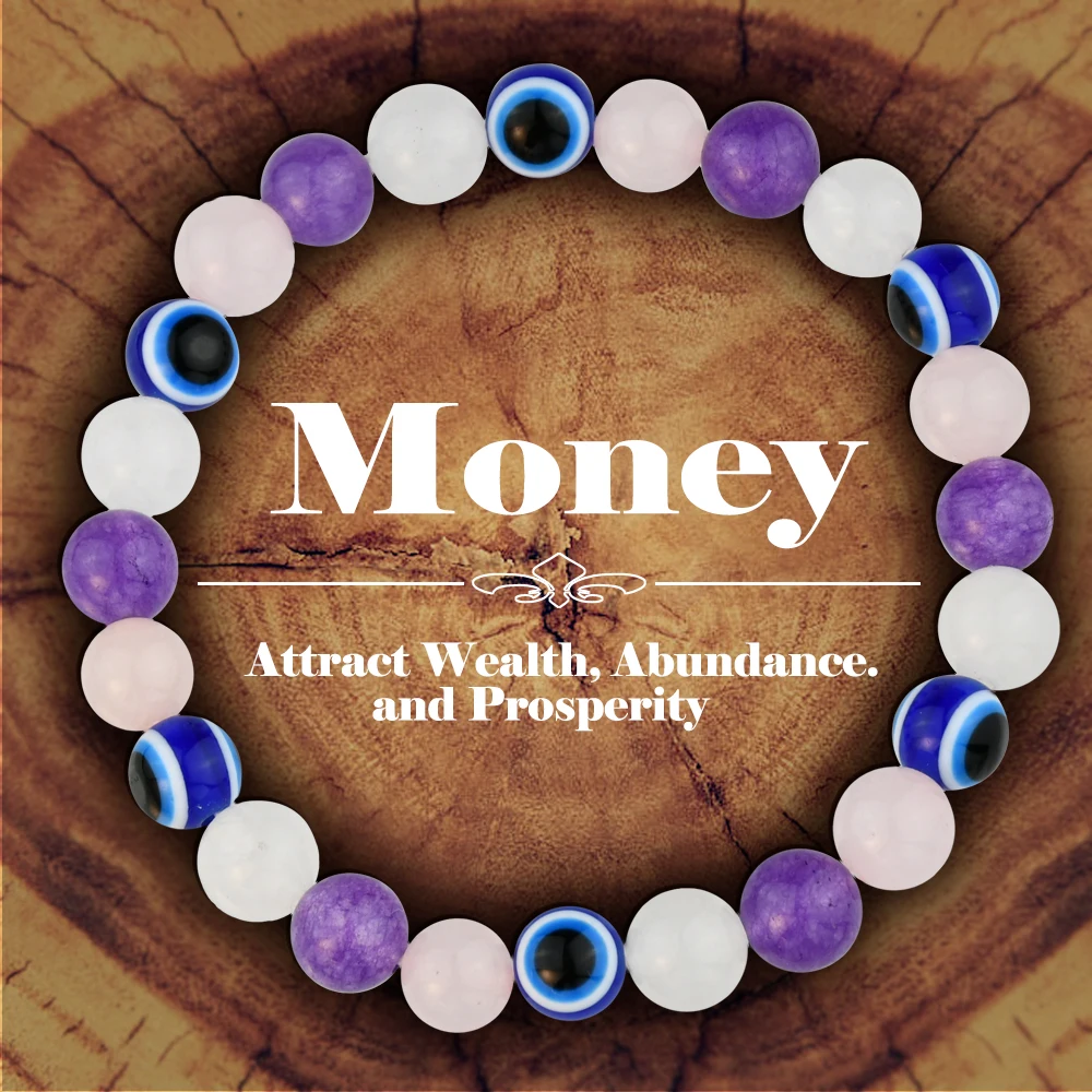 Vintage Rose Quartz Amethyst White Jade Elastic Beaded Bracelets Round Loose Stone Bead DIY Fashion Handmade Bracelet image 4