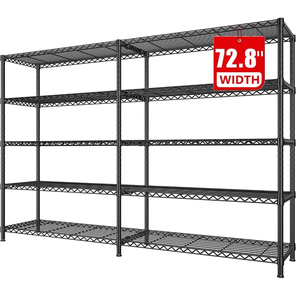 

72.81" W Storage Shelves 70.91" H Wire Shelving Unit Load 1600LBS 5 Tier Metal Shelving for Storage Rack Metal Shelves