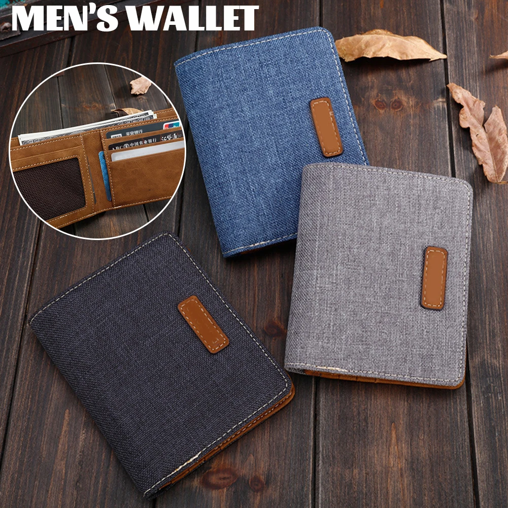 Men's Short Wallet Cowboy Canvas Business Male Super Thin Small Money Solid Color Vintage Korean Version Citrill Tide Wholesale