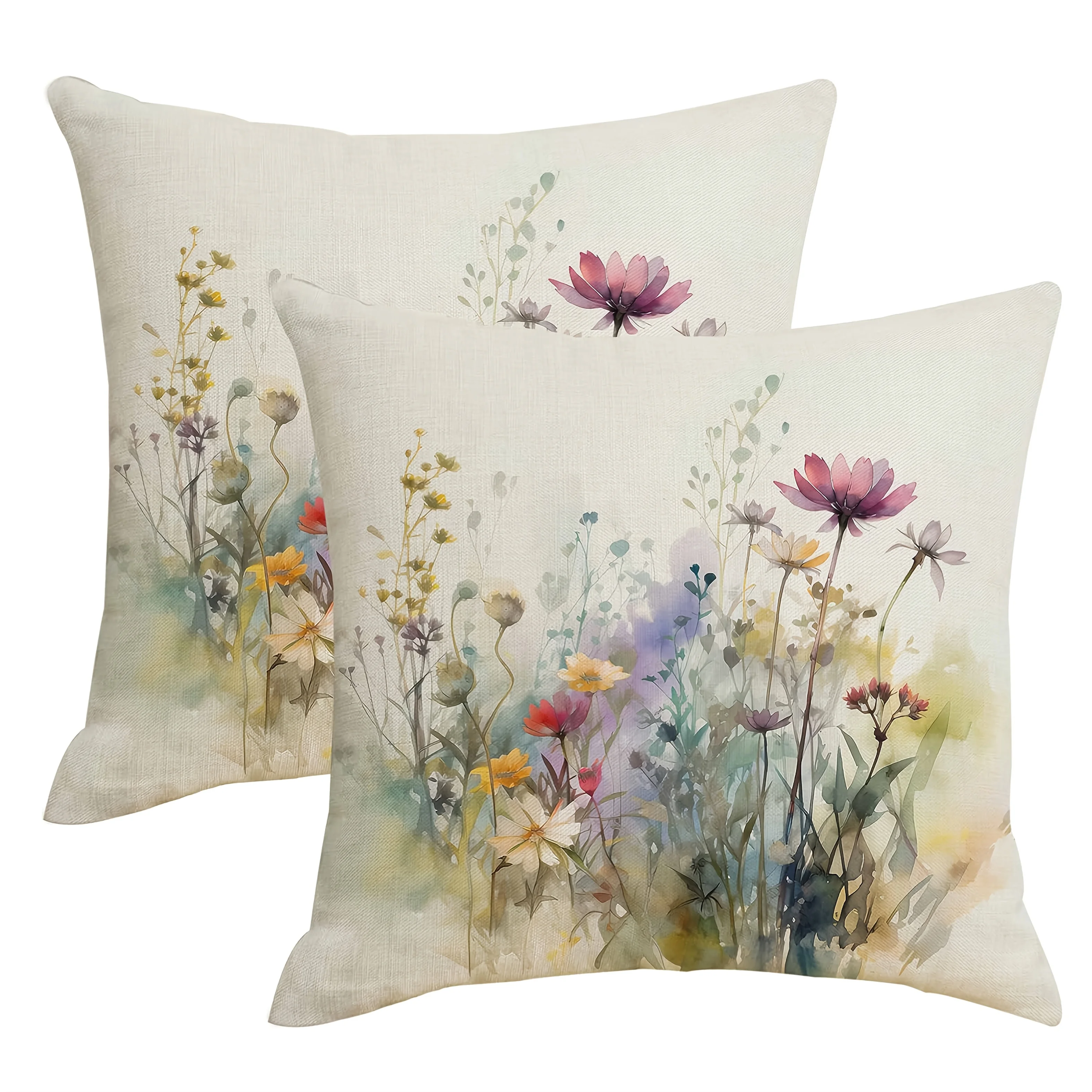 Watercolor Wildflowers Linen Pillow Cover - Elegant Home Decor, Soft Cozy, Unique Gift Idea, Modern Style, Vibrant Colors