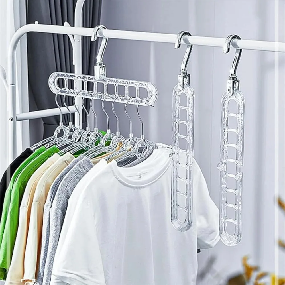 Luxury Thick 9-Hole Foldable Hanger Transparent Multi-function Clothes Hanger Wardrobe Vertical & Horizontal Storage Organizer