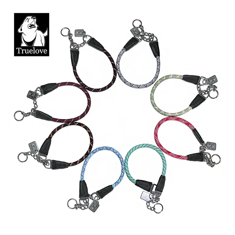 TrueLove TLC5373 Training P Chain Dog Collar, Reflective Nylon Webbing with Sliding Chain & Anti-Lost ID Tag for Daily Walking