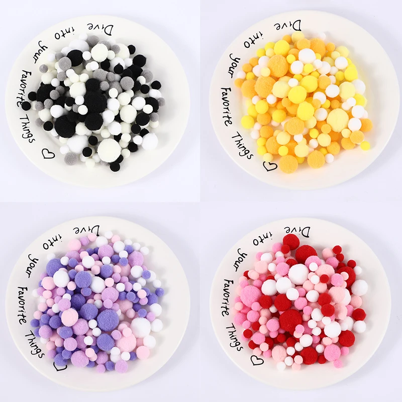 

130Pcs Macaron Colorful Gradient Fur Balls 1 To 3cm Pompones DIY Craft Decoration Wedding Party Toy Hat Scarf Decor Accessories