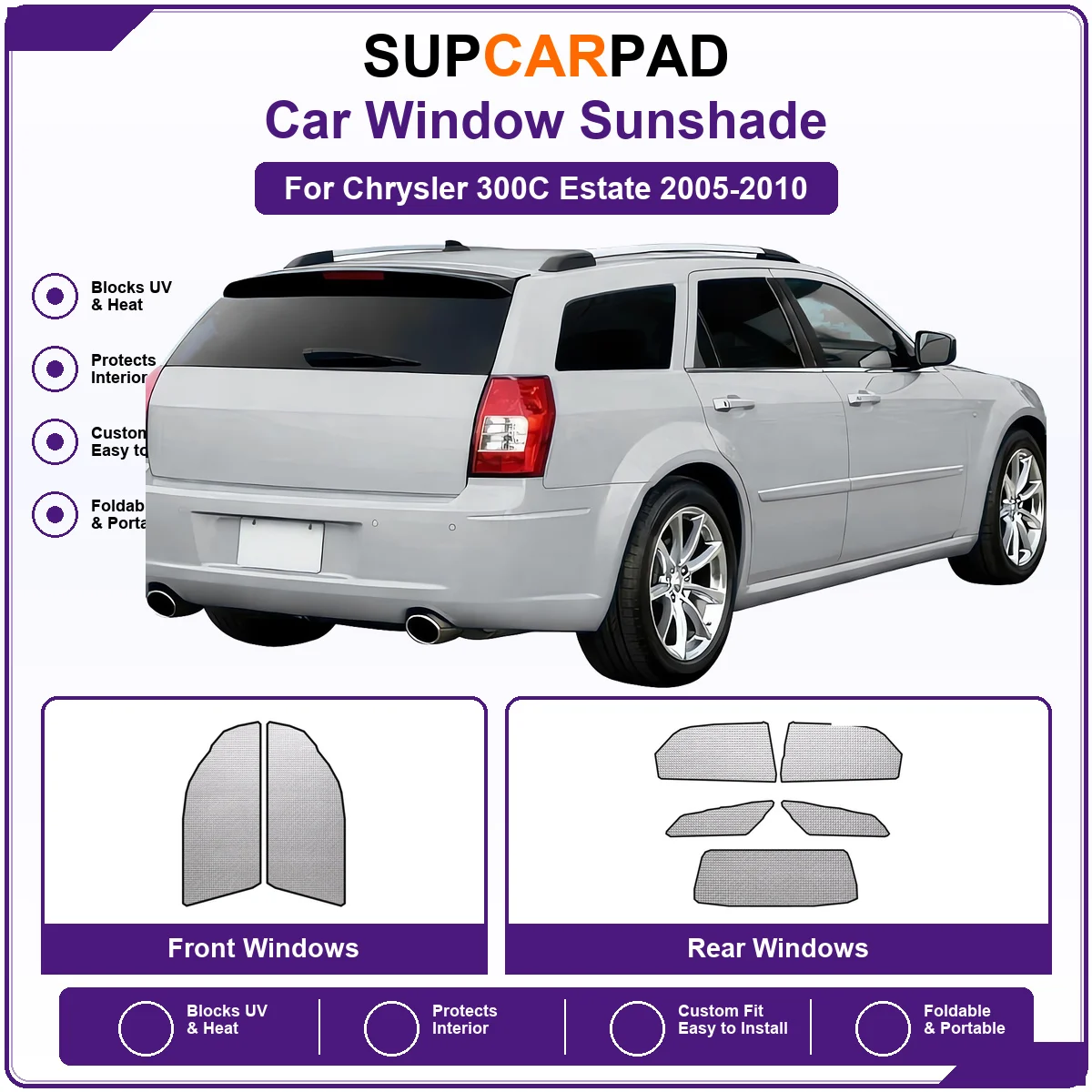 For Chrysler 300C Estate 2005-2010 Pre‑Cut Auto Window Sunshade Anti‑UV Car Sun Visor Protector