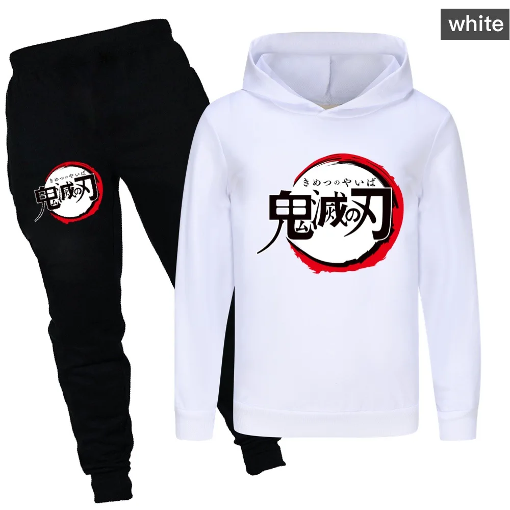 Sudadera con capucha Demon Slayers, ropa de Anime japonés, Tanjiro Kamado, sudaderas para niños, Top + Pantalones, 2 uds., Jersey informal Unisex Harajuku, ropa