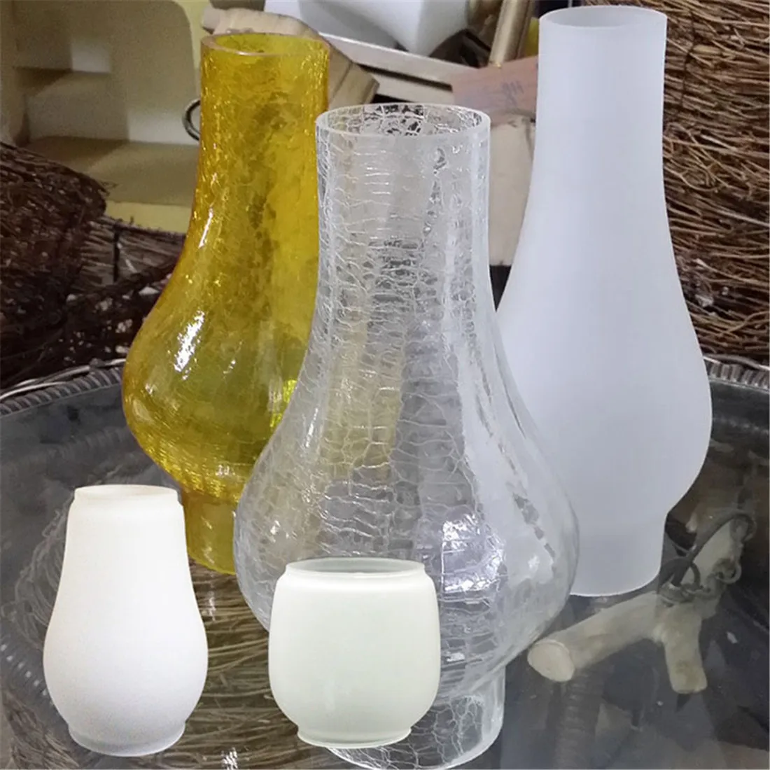 Curvy Chimney Glass Lamp Shade Replacement for Kerosene Oil Lamps Vintage Crack Glass Lampshade Hurricane Lamp Oil Lantern Cover