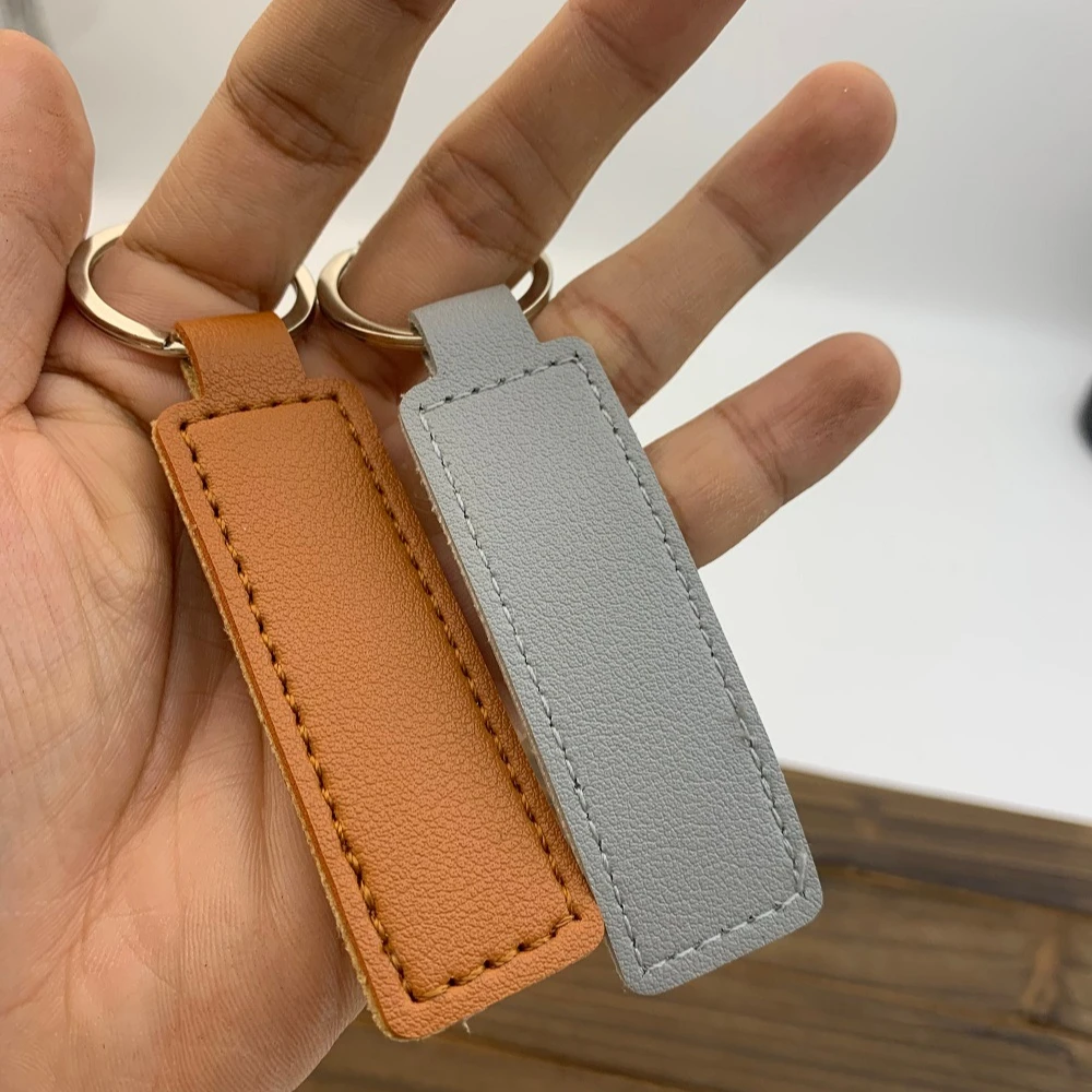 

Customized LOGO PU Leather Rectangle Keychain for Men and Women Car Key Chain Ring Laser Engrave Personalized Blank Keyring Gift