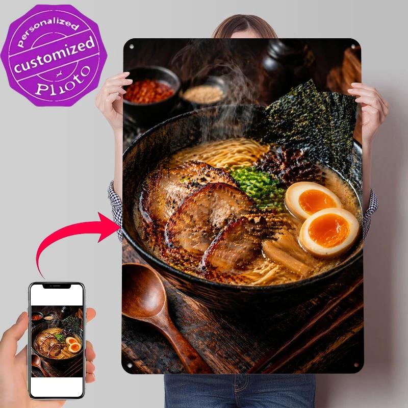 Steaming Bowl of Ramen Tinplate Poster Customized Wall Art Retro Vintage Metal Signs for Fans Room Decorations Man Office Decor