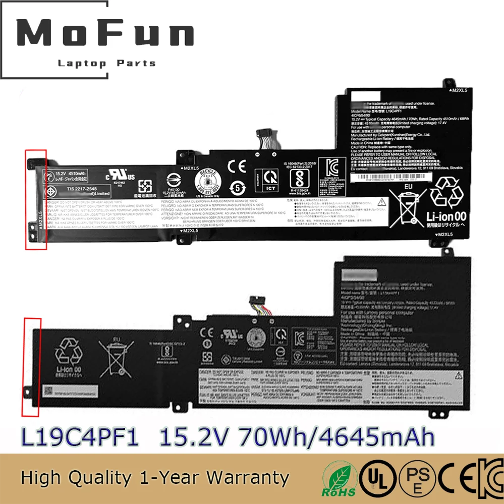 L19C4PF1 L19L4PF1 L19M4PF1 15.2V 70Wh Laptop Battery for Lenovo Ideapad 5-15IIL05 Xiaoxin 15 2020