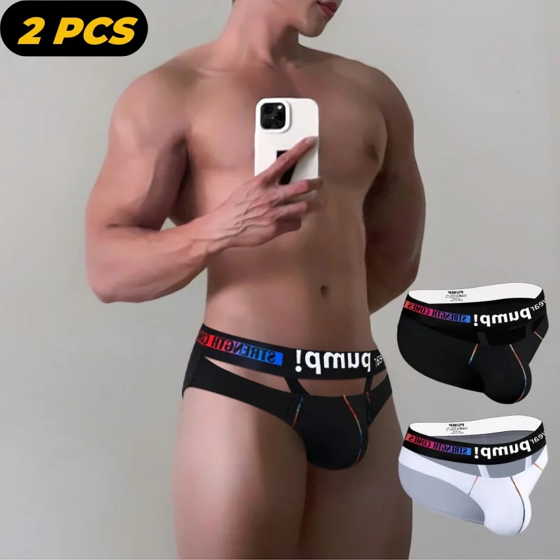 

MP 2 PCS/Lot Men's Underwear Modal Sport Leakage Laser Gradient Underwear Sexy Gay Bikini Briefs Panties Underpant for Men