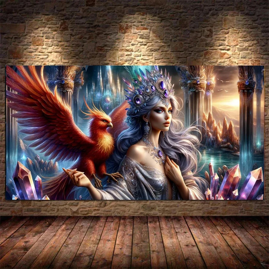 

Fullcang New Diamond Painting Kits Big Size Ice Fire Phoenix And Queen Diy Full Rhinestone Art Girl Mosaic Embroidery Picture