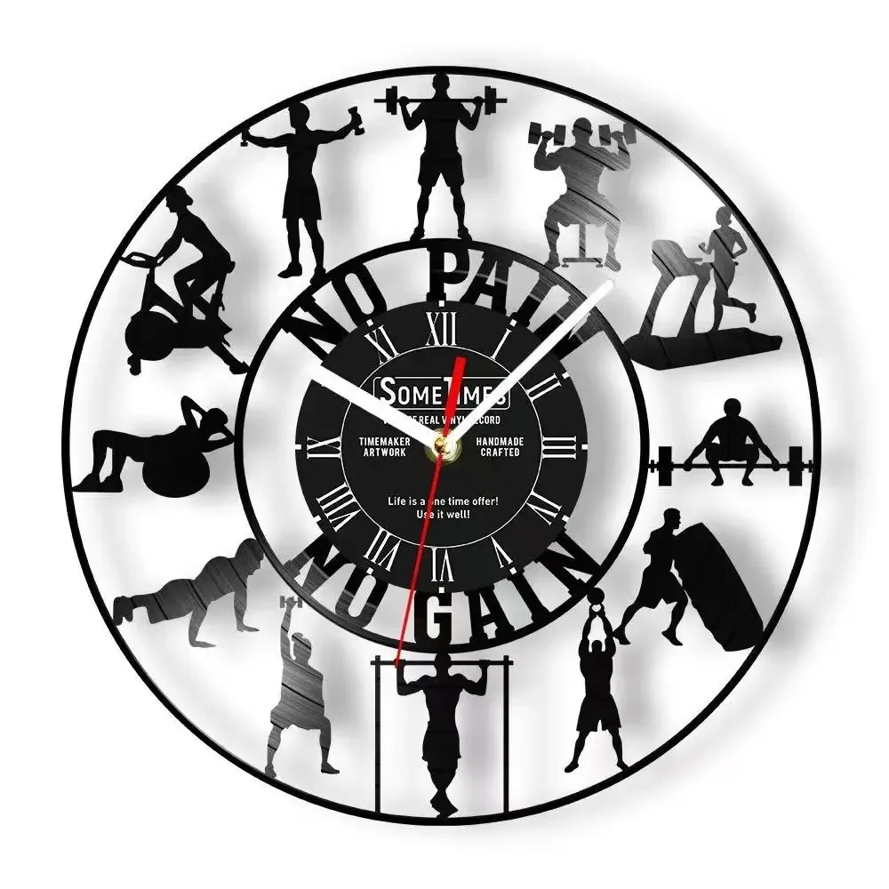 GYM Fitness Exercise Vinyl Record Wall Clock Custom Fitness Athlete Name Gym Logo Decoration Wall Watch Fitness Art Silent Clock