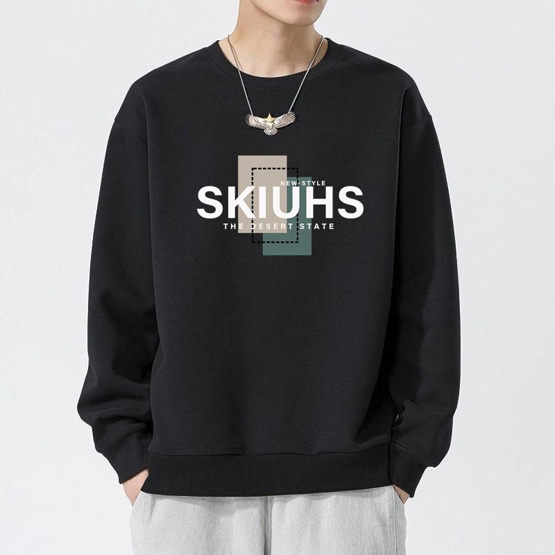 

Мужская спортивная толстовка с круглым вырезом и длинными рукавами, повседневная, свободного кроя, с принтом-надписью, больших размеров, базовый слой, весна-осень, модная