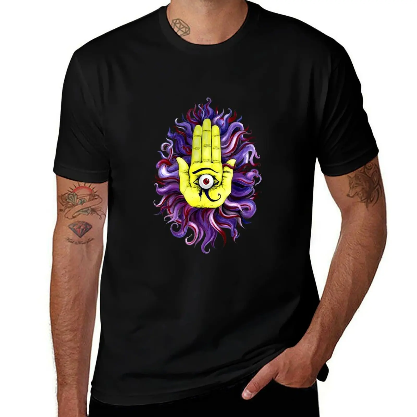 Crawling Chaos Hamsa T-Shirt Big and Tall Basic Tee Shirt