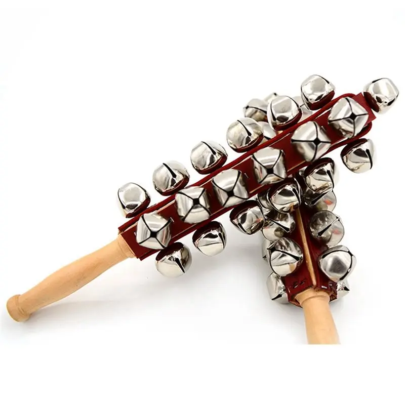 A99I-2X Hand Jinglebells Hand Sleigh Bells Wooden Shaker Jingle Bells Stick Musical Percussion Instrument Bells