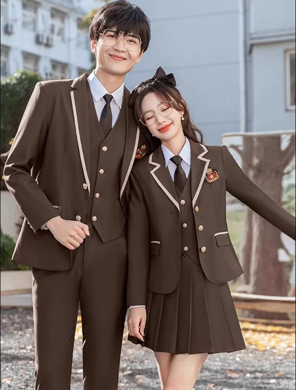 

Brown High School Uniform Girls Blazer Skirt Vest Shirt Suit Spring
