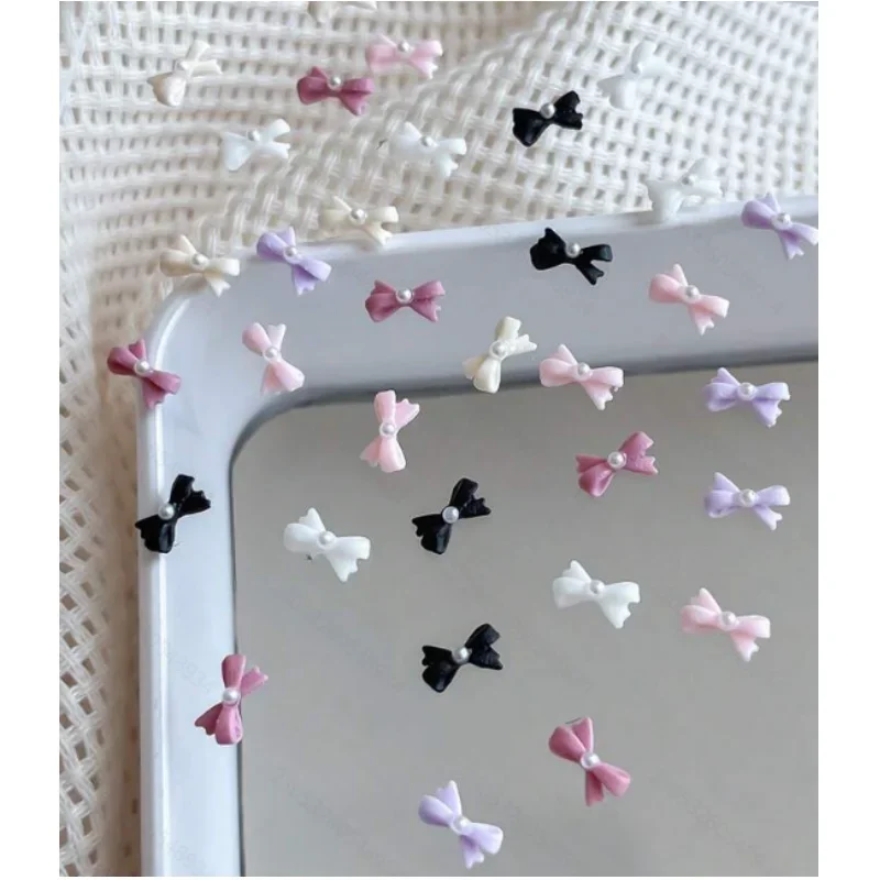 30pcs Mini Imitation Pearl Bow Nail Art Accessories Multi Colors Sweet Cute Bow Decorative Nail Charms Supplies Manicure Tools