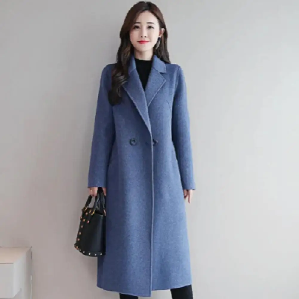 Casaco longo de lapela de lã feminino, sobretudo vintage, gola entalhada, trench coat elegante, cardigã solto, moda coreana, inverno