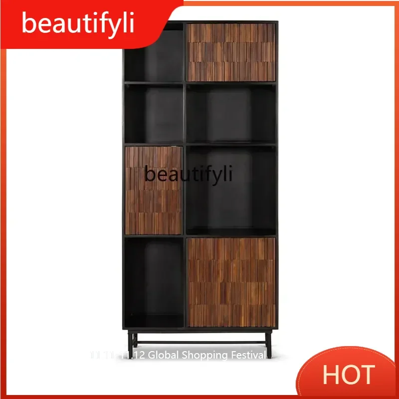 

l American retro floor-to-ceiling locker integrated against the wall solid wood medieval locker display bookshelf D80