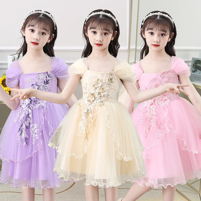 Dress for Girls Baby Casual Dresses Mesh Pleated Vestidos Wedding Birthday Party Evening Dresses Summer Children Clothes Girls