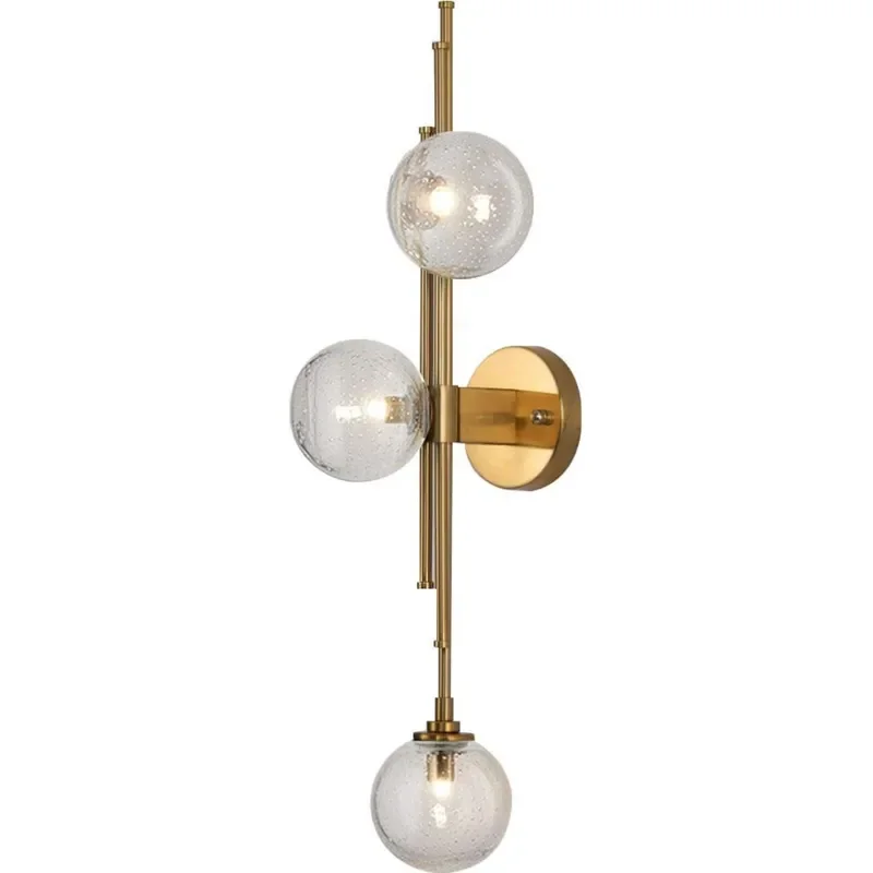 Mid Century Modern 3-Lights Globe Wall Sconce Lighting Vintage Long Gold Wall Sconce Clear Bubble Glass Bathroom Bedroom Wall