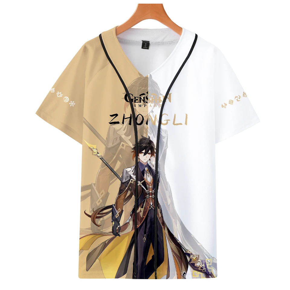 Zhongli Cool Game Genshin Impact Summer T-shirt 3d Baseball Tee Fashion Long Sleeve Soft Casual Women/men V-neck Piece Short